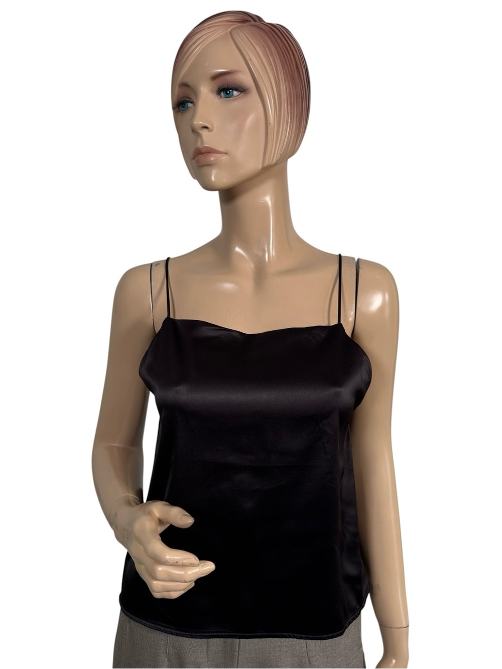 Zara Black Satin Cami Camisole Spaghetti Strap Minimalist Top Size Small